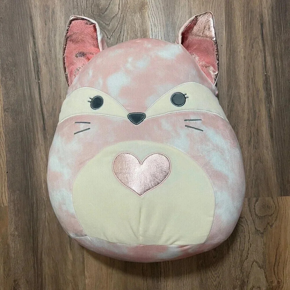 Squishmallow Jumbo Valentine Fiemma Fox Pink Sequin Plush 16" New Kellytoy 2023